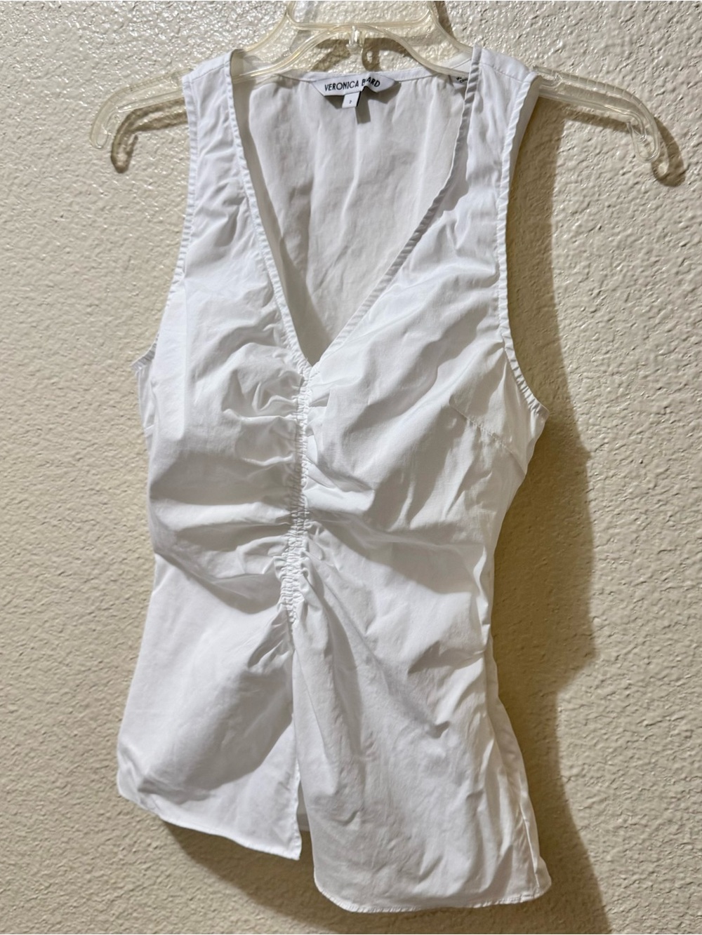 Veronica Beard White Ruched V-Neck Tank size 2
